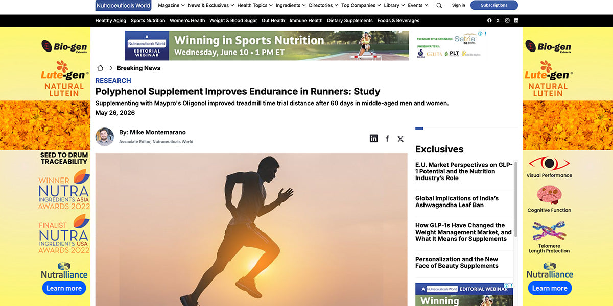 Nutraceuticals World — Polyphenol Supplement Improves Endurance in Runners: Study