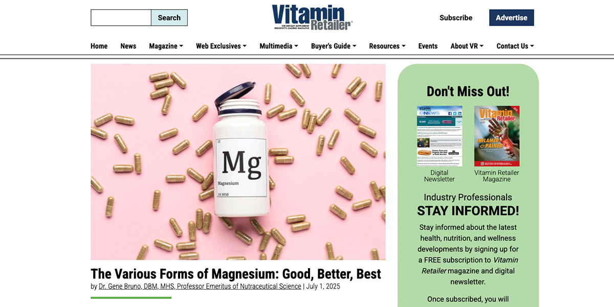 Vitamin Retailer – The Various Forms of Magnesium: Good, Better, Best