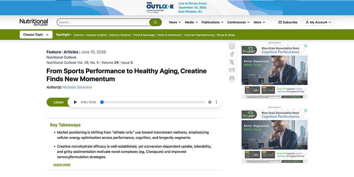 Nutritional Outlook — From Sports Performance to Healthy Aging, Creatine Finds New Momentum
