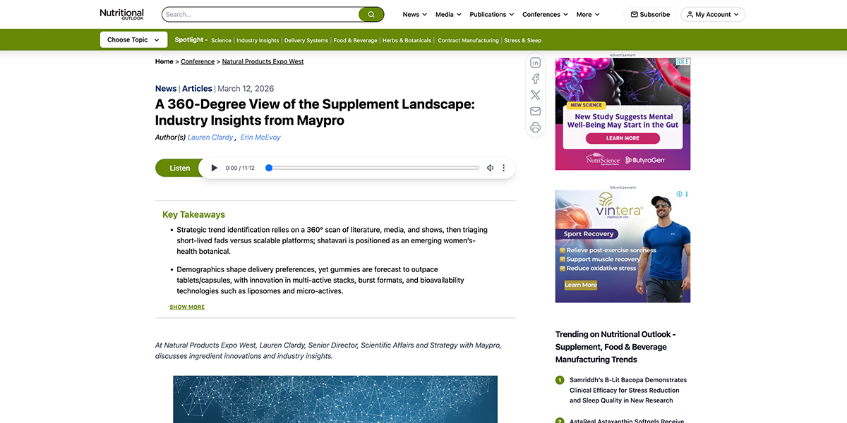Nutritional Outlook — A 360-Degree View of the Supplement Landscape: Industry Insights from Maypro