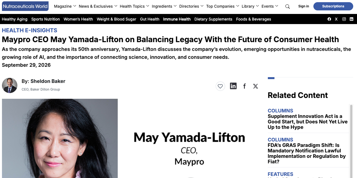 Maypro CEO May Yamada-Lifton on Balancing Legacy With the Future of Consumer Health