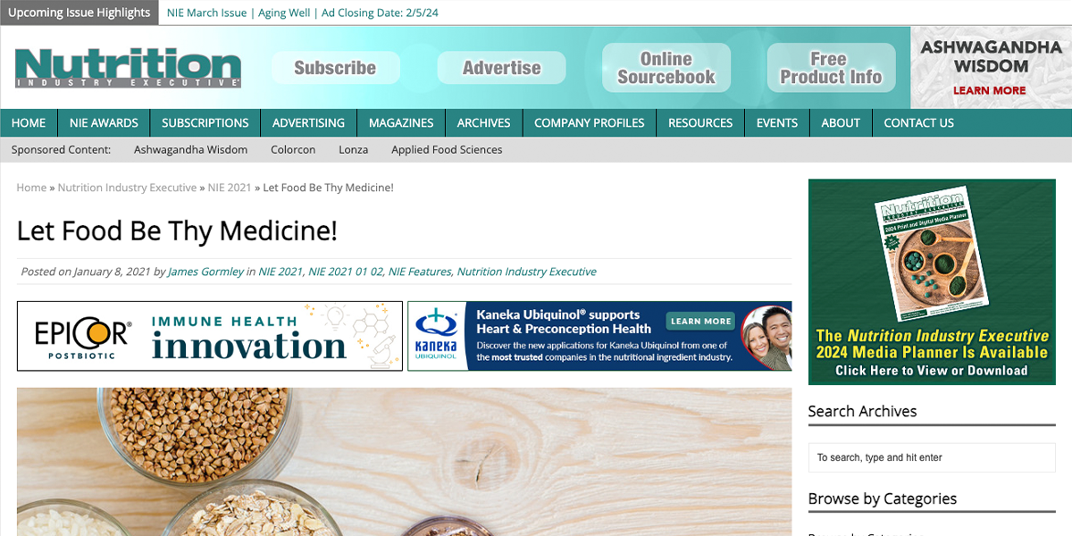 Nutirition Industry Executive – Let Food Be Thy Medicine!