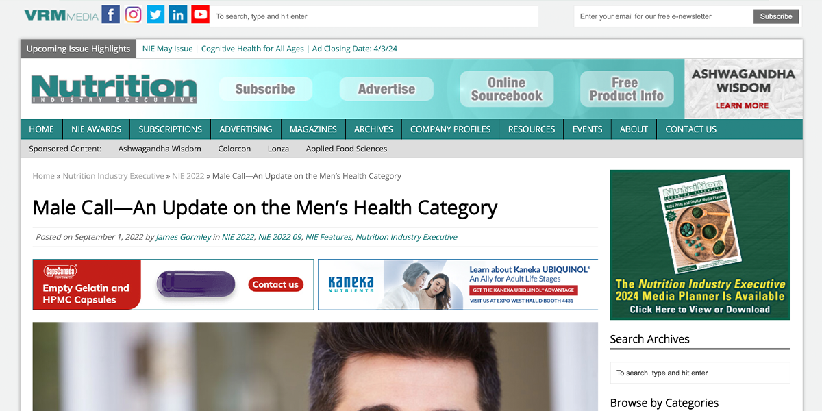Nutrition Industry Executive – Male Call—An Update on the Men’s Health Category