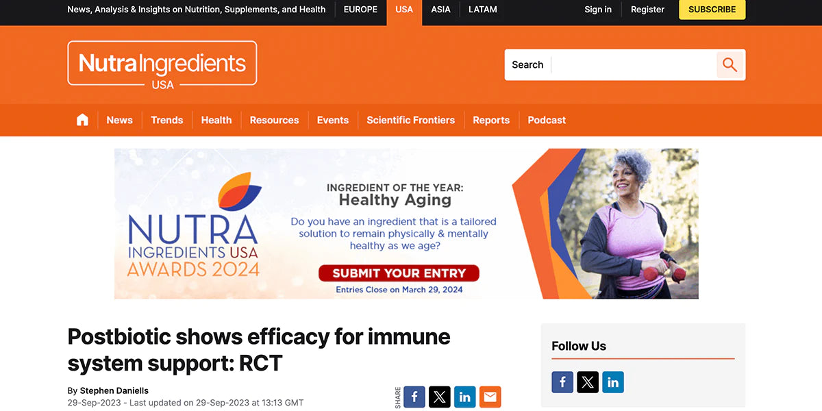 NutraIngredients USA – Postbiotic shows efficacy for immune system support: RCT